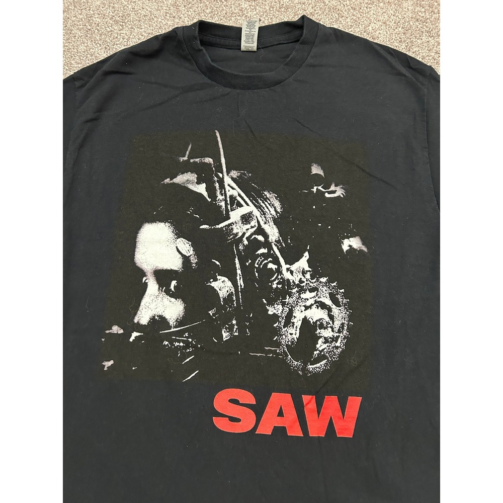 Saw Movie Graphic T-Shirt Mens Medium Black Excellent Horror Jigsaw Tee